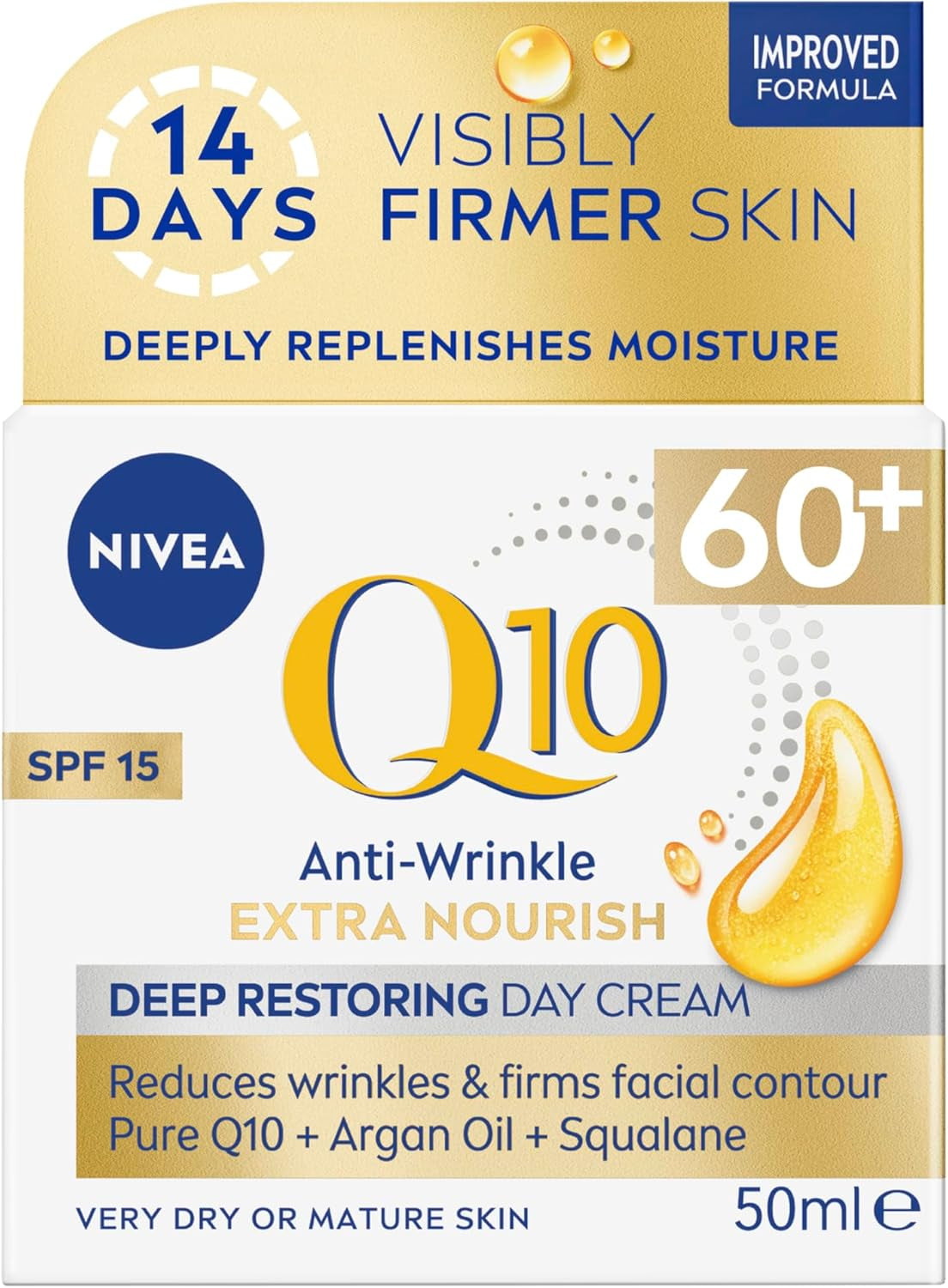 Q10 Anti-Wrinkle Nourishing Day Cream SPF 15 50Ml | Anti-Ageing Face Moisturiser | with Q10 & Argan Oil | Lasting 24-Hour Nourishment | Firms Skin | Reduces Signs of Aging